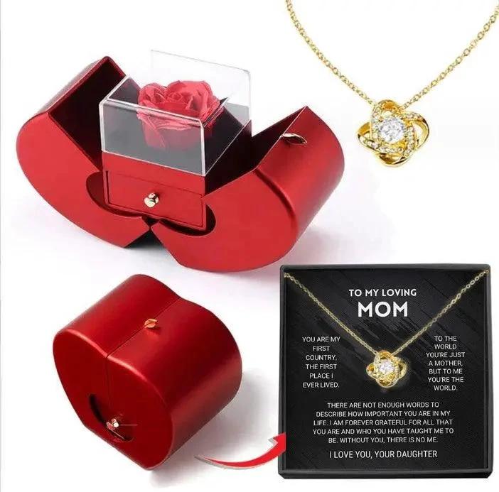 Fashion Jewelry Box Red Apple Christmas Gift Necklace Eternal Rose For Girl Mother's Day Valentine's Day Gifts With Artificial Flower Rose Flower Jewelry Box - MANDOTOS