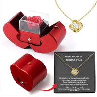 Mandotos red apple-shaped jewelry box with artificial rose, designed for necklaces, ideal for Christmas, Mother’s Day, or Valentine’s Day gifts