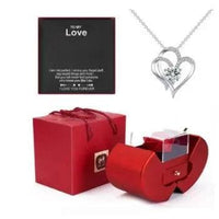 Mandotos red apple jewelry box with artificial rose, perfect for necklaces, gift for girls, Mother's Day, Valentine’s Day.