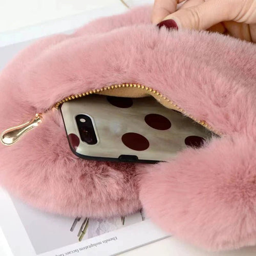 Fashion Women's Heart Shaped Handbags Cute Faux Fur Crossbody Bags Lady Soft Plush Chain Shoulder Bag Shopper Totes - MANDOTOS