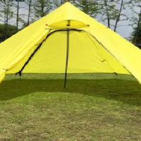 Mandotos Featherlight Pyramid Camp Shelter set up outdoors, showcasing lightweight design and durable fabric for camping adventures.