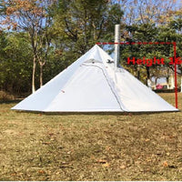 Mandotos Featherlight Pyramid Camp Shelter set up outdoors, showcasing its lightweight design and durable fabric for camping.