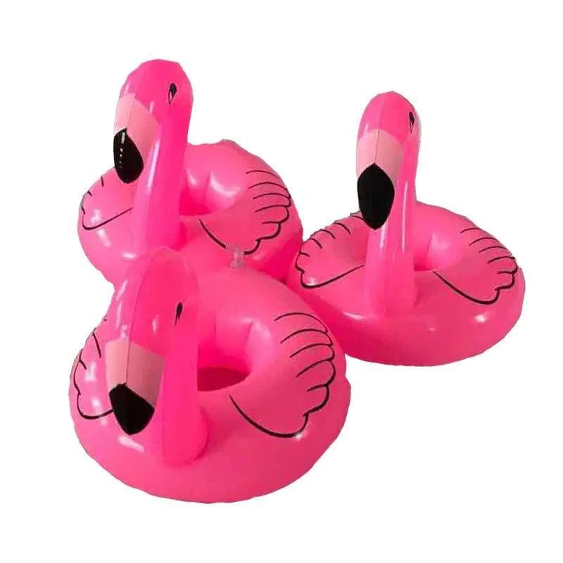 Mandotos Flamingo Fun Pool Party Cup Holders in bright pink with flamingo design, perfect for keeping drinks cool during outdoor celebrations.