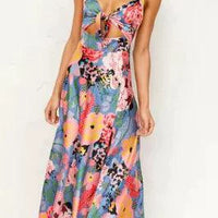Mandotos floral boho chic midi dress with a flowing silhouette and vibrant floral pattern, perfect for casual or bohemian style.