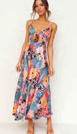 Mandotos floral boho chic midi dress featuring a flowing silhouette, vibrant floral pattern, and bohemian style perfect for summer wear.