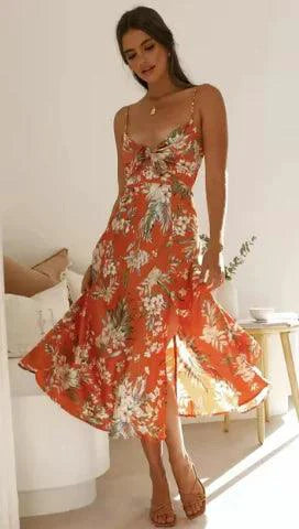 Floral Boho Chic Midi Dress - MANDOTOS