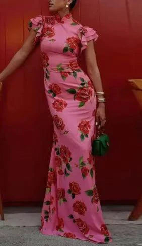 Floral Elegance Puff Sleeve Dress - MANDOTOS