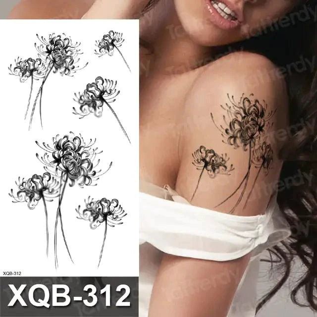 Mandotos Floral Essence Body Art Tattoo featuring intricate floral designs on skin for temporary body decoration.