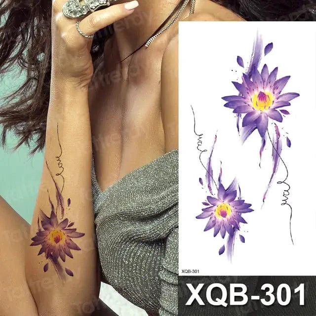 Mandotos Floral Essence Body Art Tattoo featuring colorful floral designs on skin for artistic body decoration.