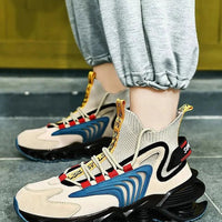 Mandotos Fly Woven Mesh High-Top Sneakers with breathable design and thick soles, ideal for running or casual wear.