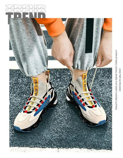 Fly Woven Mesh High-Top Sneakers - Breathable Thick-Soled Running Shoes - MANDOTOS