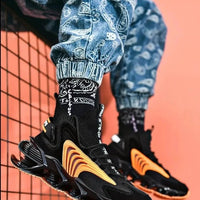 Mandotos Fly Woven Mesh High-Top Sneakers with breathable design and thick soles, ideal for running and casual wear.