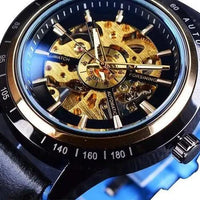 Mandotos Forsining Scarlet Leather Timepiece with round dial and black straps, showcasing elegant watch design.