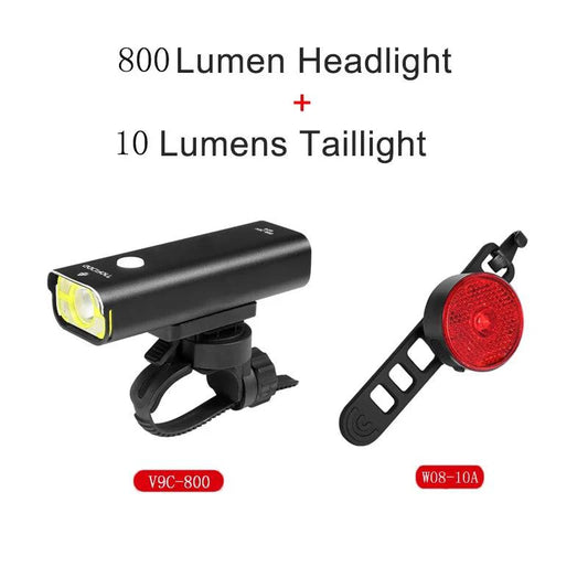 Mandotos GACIRON bicycle front light with 400-1800 lumens, USB rechargeable waterproof LED headlamp for MTB and road cycling.