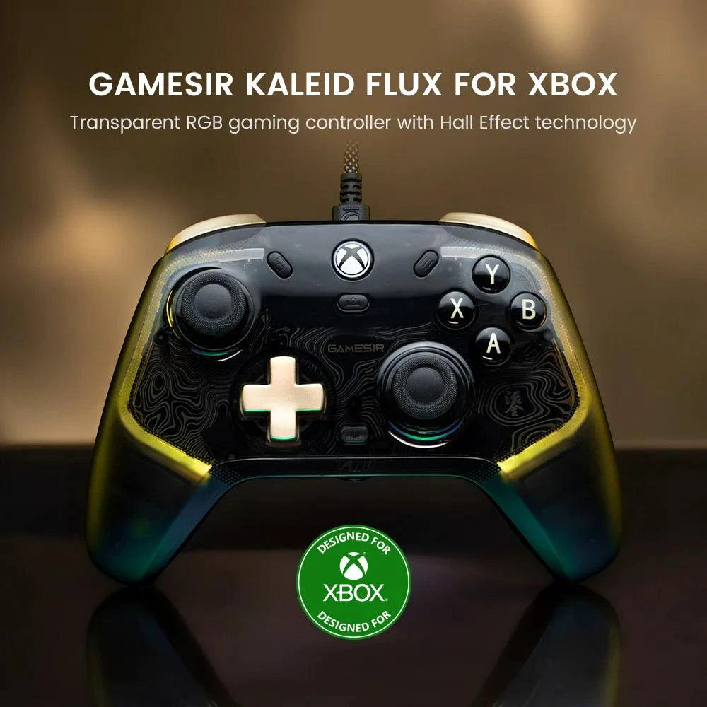 MANDOTOS GameSir Kaleid Flux Xbox wired gamepad with Hall Effect joystick, compatible with Xbox Series X, Series S, and Xbox One consoles.