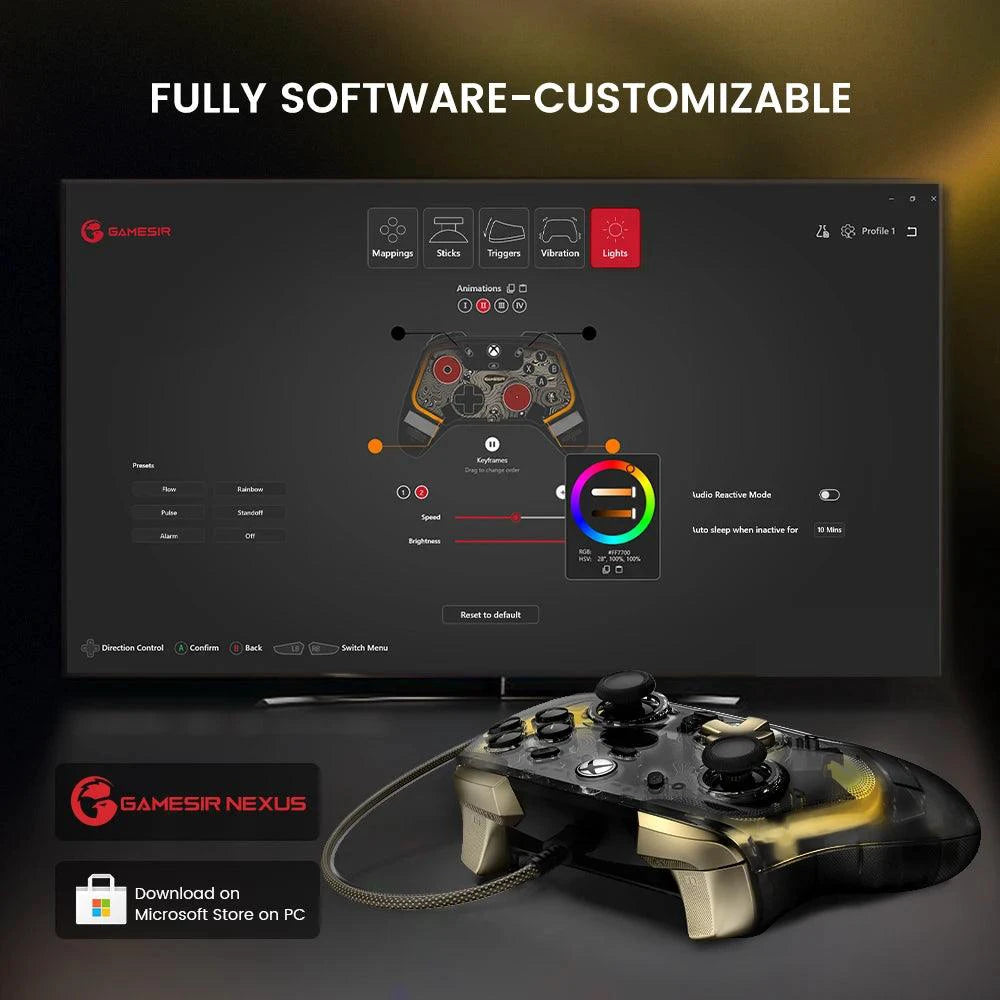 MANDOTOS GameSir Kaleid Flux Xbox wired controller with Hall Effect joysticks for Xbox Series X, Series S, and Xbox One consoles.