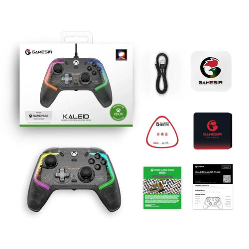 MANDOTOS GameSir Kaleid wired Xbox controller with Hall Effect Joystick for Xbox Series X, Series S, and Xbox One gaming consoles.
