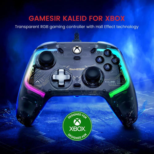 MANDOTOS GameSir Kaleid Xbox wired controller with Hall Effect joystick for Xbox Series X, Series S, and Xbox One gaming consoles.
