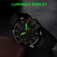 Mandotos men's classic leather wristwatch with round dial and black leather strap, stylish timepiece for everyday wear.