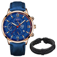 Mandotos men's classic leather watch with round dial, silver-tone case, and black leather strap, stylish and elegant timepiece.