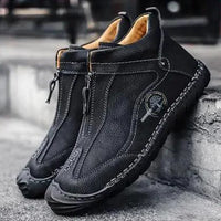 Mandotos Gentleman's Leather Loafers showing classic brown leather slip-on shoes with a smooth finish and stylish stitching.