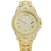 Mandotos men's gold Luxe watch with a sleek round face, gold strap, and minimalist design for elegant wristwear.