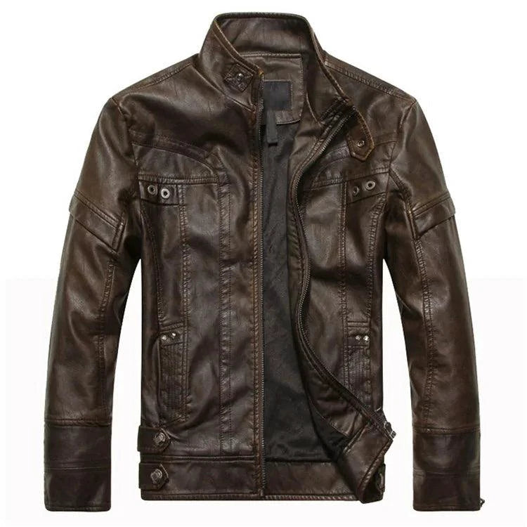 Mandotos men's leather outerwear jacket with sleek design and premium leather, perfect for stylish, casual wear.