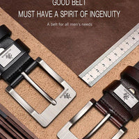 Genuine leather men's casual belt with metal buckle, cowskin design, suitable for jeans and cowboy style by MANDOTOS.