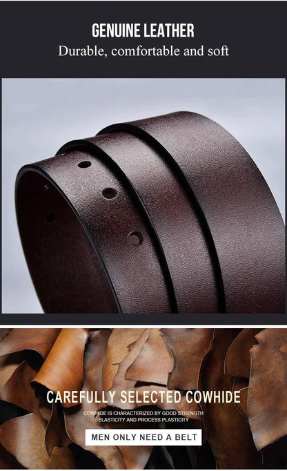 Genuine Leather For Men's High Quality Buckle Jeans Cowskin Casual Belts Business Cowboy Waistband Male Fashion Designer 2022New - MANDOTOS