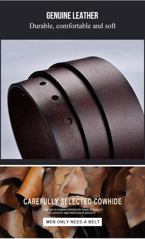 Genuine Leather For Men's High Quality Buckle Jeans Cowskin Casual Belts Business Cowboy Waistband Male Fashion Designer 2022New - MANDOTOS
