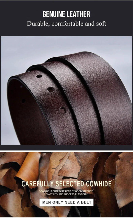 Genuine Leather For Men's High Quality Buckle Jeans Cowskin Casual Belts Business Cowboy Waistband Male Fashion Designer 2022New - MANDOTOS