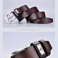 Genuine leather men's casual belt with high-quality buckle, cowboy style, Cowskin material, designed by MANDOTOS.