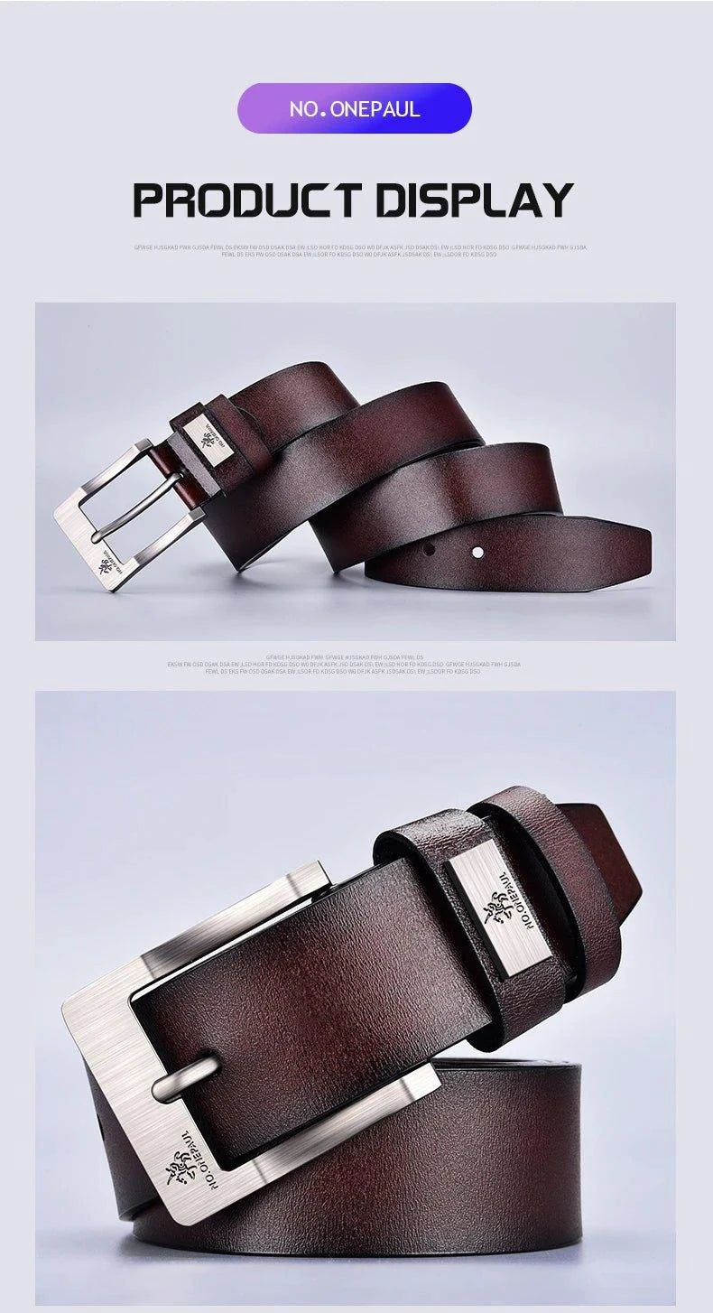 Genuine leather men's casual belt with high-quality buckle, cowboy style, Cowskin material, designed by MANDOTOS.