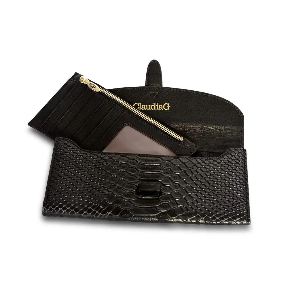 Genuine Leather Wallet with Removable Pouch - Black - MANDOTOS