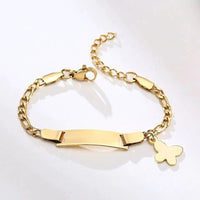 Gold butterfly charm bracelet for kids by MANDOTOS, featuring delicate butterfly charms and adjustable chain.