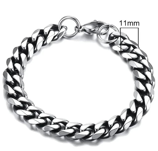 Gold-tone stainless steel Cuban bracelet with 3-11mm links, stylish men's jewelry by MANDOTOS.
