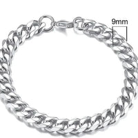Gold-tone stainless steel Cuban bracelet by MANDOTOS featuring 3-11mm wide links, stylish and durable men's jewelry accessory.