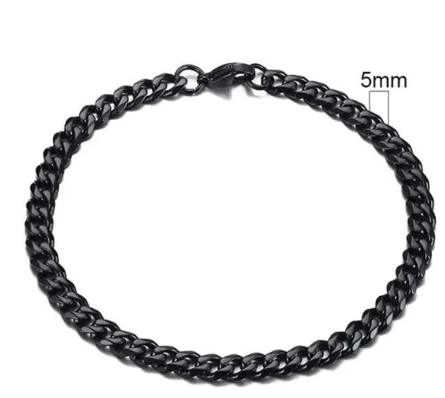 Gold-tone stainless steel Cuban bracelet by MANDOTOS featuring 3-11mm wide links, stylish and durable jewelry accessory.