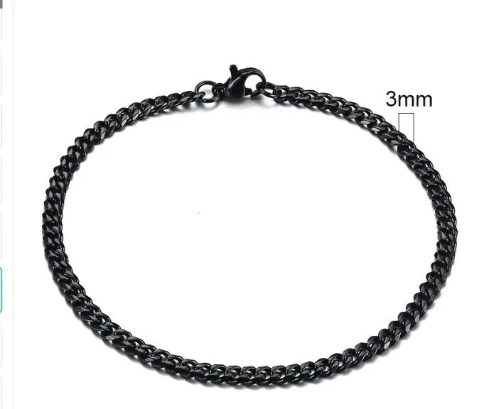 Gold-tone stainless steel Cuban bracelet by MANDOTOS, featuring 3-11mm wide links on a sleek, polished design.