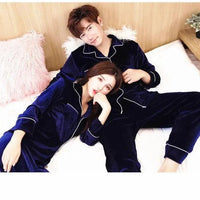 Gold velvet pajamas from MANDOTOS with a soft, plush fabric and relaxed fit, perfect for comfortable sleepwear.