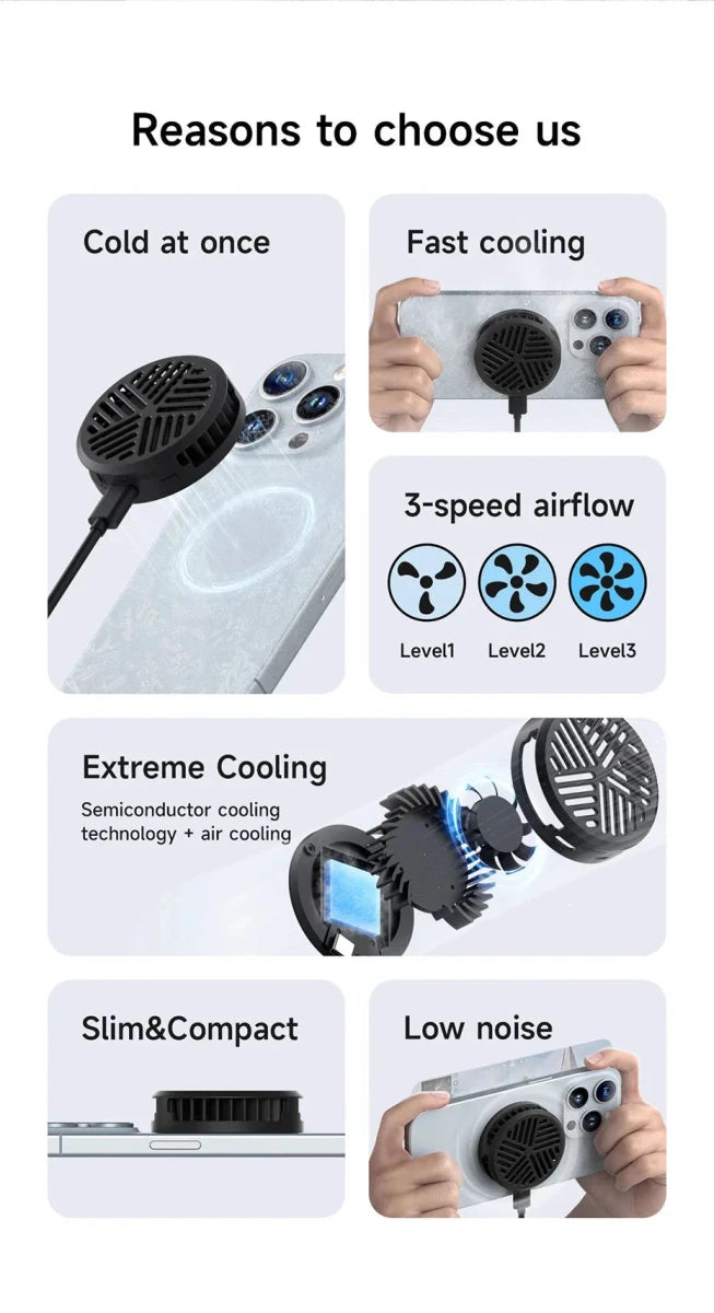 Hagibis Magnetic Cell Phone Cooler Universal Cooling Fan Mobile Phone Radiator for iPhone 16 Pro Black Shark Gaming Live Stream - MANDOTOS