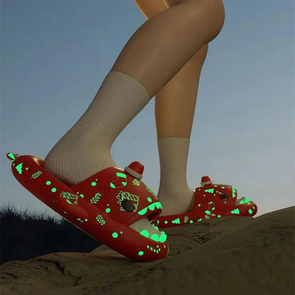 Halloween And Christmas Shoes Ins Luminous Shark Slippers Couple Men Women House Shoes Non-slip Bathroom Slippers Home - MANDOTOS