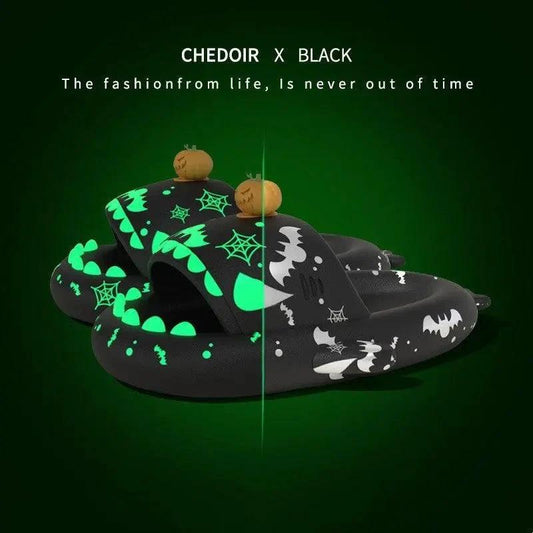 Halloween And Christmas Shoes Ins Luminous Shark Slippers Couple Men Women House Shoes Non-slip Bathroom Slippers Home - MANDOTOS