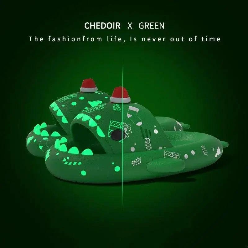 Mandotos luminous shark slippers for Halloween and Christmas, couple’s non-slip house shoes for men and women, bathroom and home use