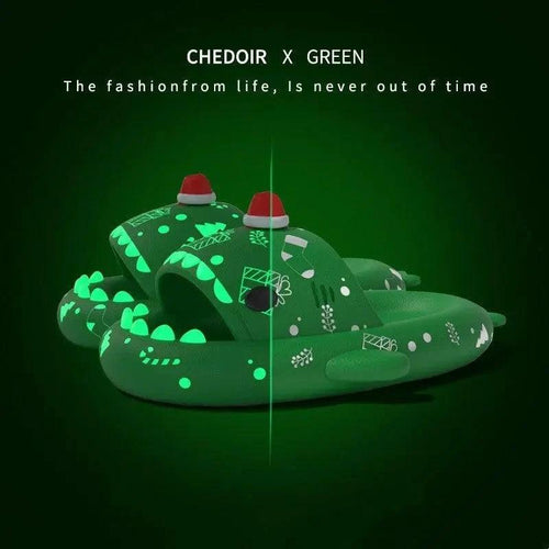 Halloween And Christmas Shoes Ins Luminous Shark Slippers Couple Men Women House Shoes Non-slip Bathroom Slippers Home - MANDOTOS