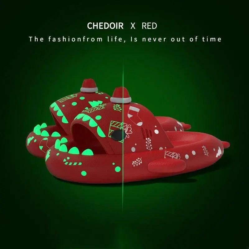 Halloween And Christmas Shoes Ins Luminous Shark Slippers Couple Men Women House Shoes Non-slip Bathroom Slippers Home - MANDOTOS