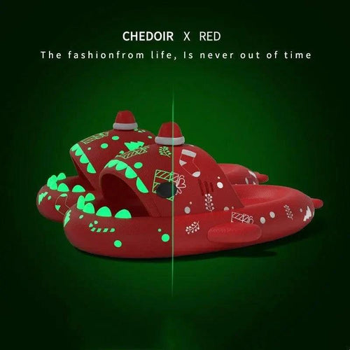 Halloween And Christmas Shoes Ins Luminous Shark Slippers Couple Men Women House Shoes Non-slip Bathroom Slippers Home - MANDOTOS
