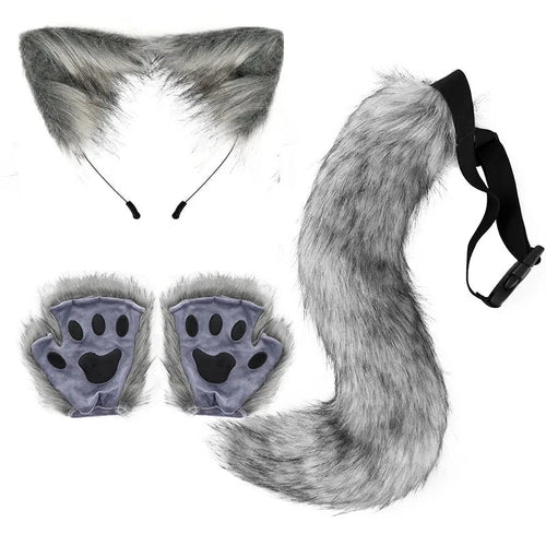 Halloween Fox Tail & Ears Set - Cosplay Costume with Paw Gloves - MANDOTOS