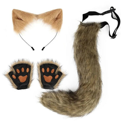 Halloween Fox Tail & Ears Set - Cosplay Costume with Paw Gloves - MANDOTOS