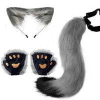 Mandotos Halloween fox tail and ears cosplay set with paw gloves, featuring realistic fox accessories and costume details.